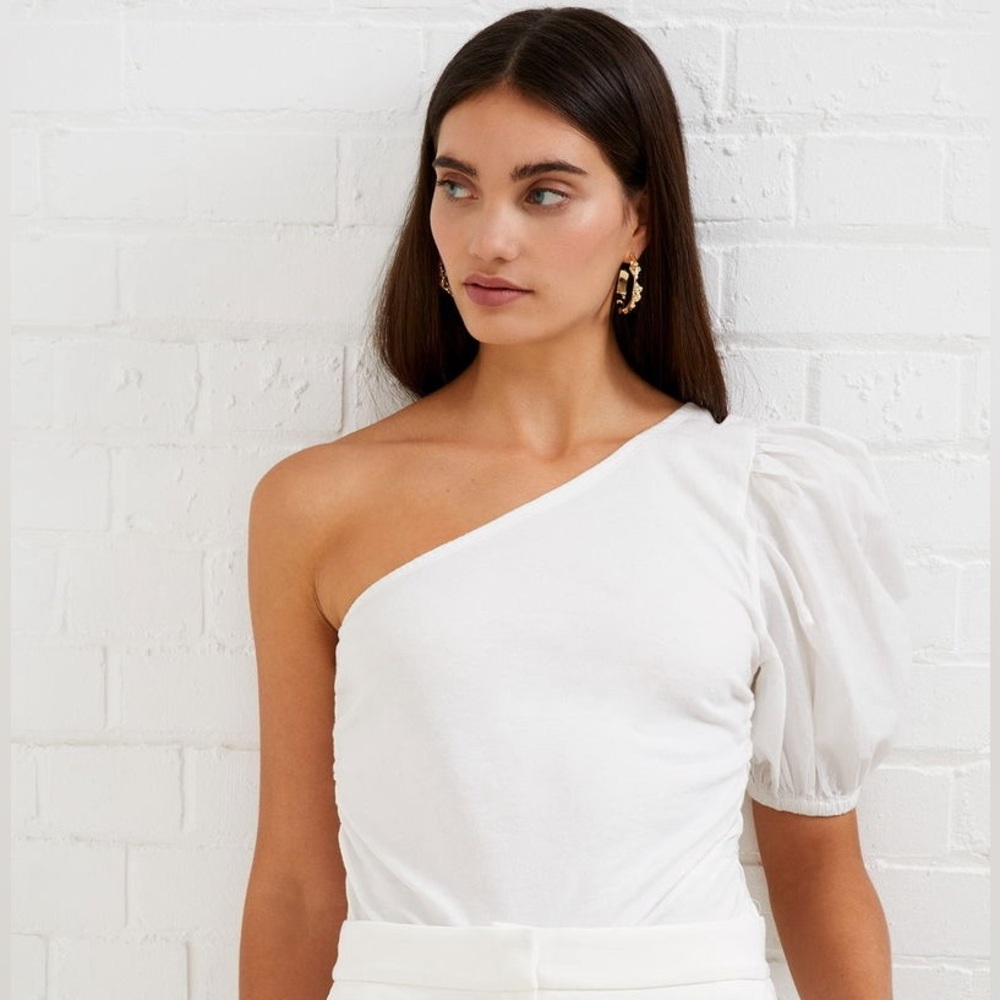 French Connection Rosanna One Shoulder Puff Sleeve Top White Women’s US 8